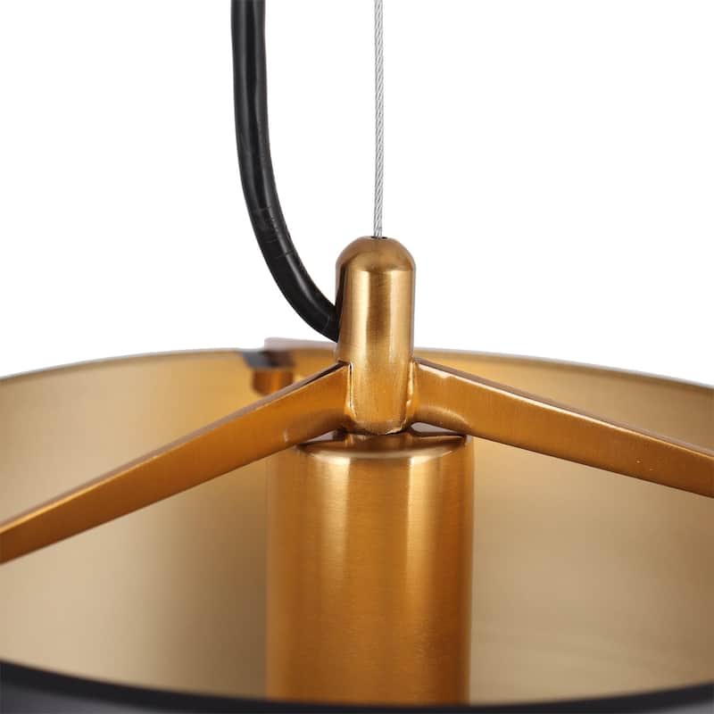 Patiy 10.6inch Modern Black Metal Dome Pendant Lights Industrial Drum Brass for Kitchen Island - D 10.6'' x H 67''
