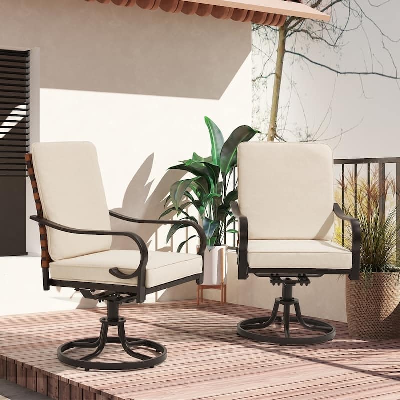 Outdoor Swivel Rocker Chairs Set of 2, Heavy-Duty 360° Swivel Patio Chairs with Cushions, All-Weather Steel Frame for Garden - Wicker Back - Beige