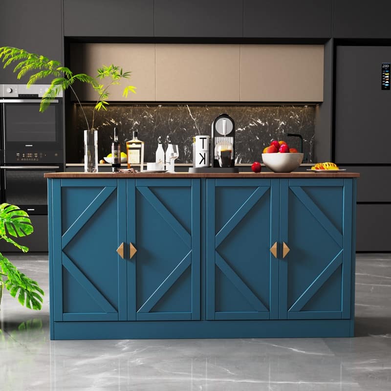 Modern 59" Sideboard, Rectangular Buffet Table with Adjustable Shelves - Navy Blue