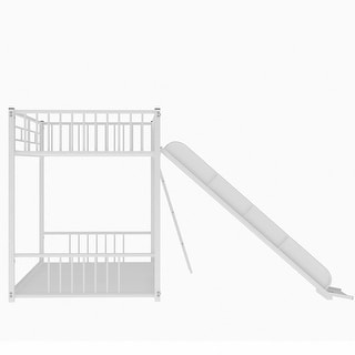 White Twin over Twin Metal Bunk Bed with Slide and Ladder - Bed Bath ...