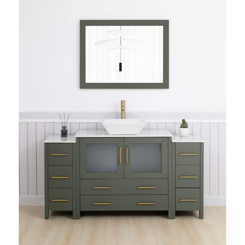 Vanity Art 60-inch Single Sink Bathroom Vanity Set With Engineered Marble Top and Free Mirror - 60 x 18.5 x 36 Inches