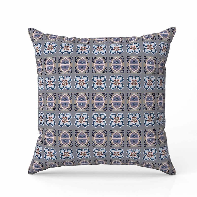 Darbari Dynasty Faux Suede Reversible Throw Pillow Blue and Gray