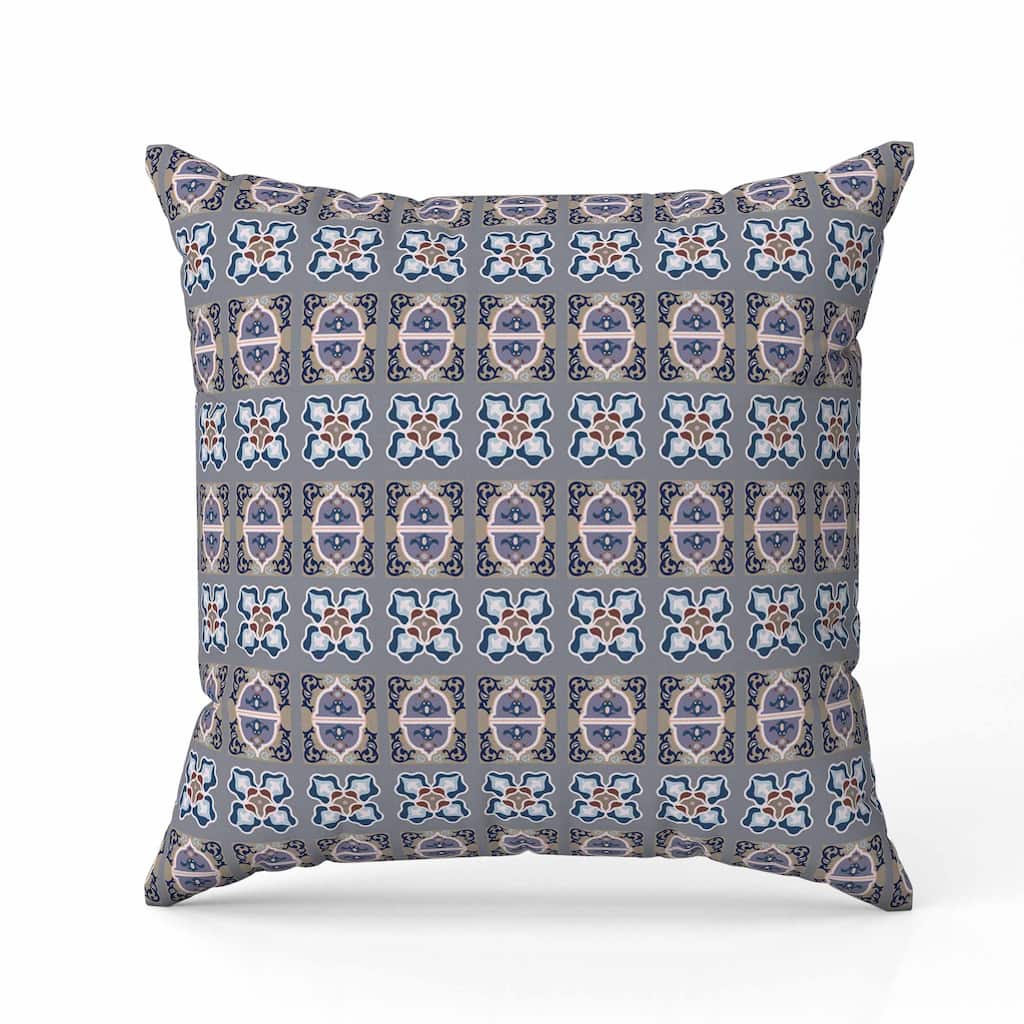 Darbari Dynasty Faux Suede Reversible Throw Pillow Blue and Gray
