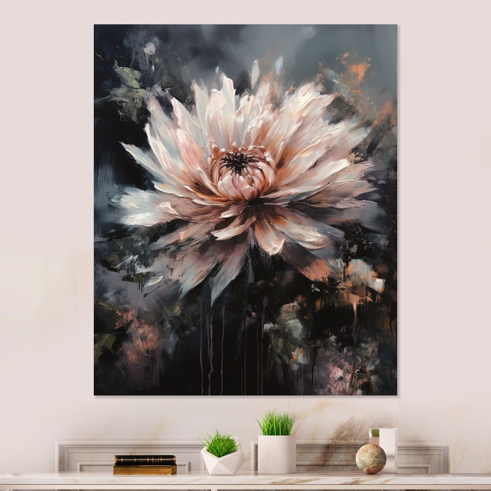 Designart Orange Black Chrysanthemum Scenery Floral Chysanthemum Wall Art  For Living Room - Bed Bath & Beyond - 38048932
