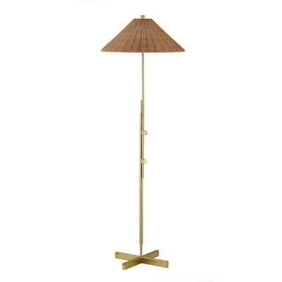 Lancaster 63" Floor Lamp with Rattan Shade, Gold