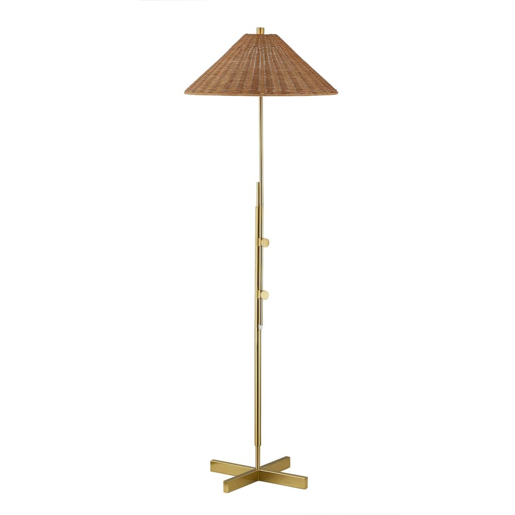 Lancaster 63" Floor Lamp with Rattan Shade, Gold