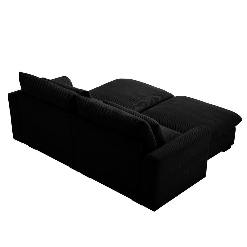 Corduroy Loveseat Sofa Couch with Storage Ottomans, Modern Sectional 2 Seater Sofa with Deep Seat, Pillows for Small Spaces