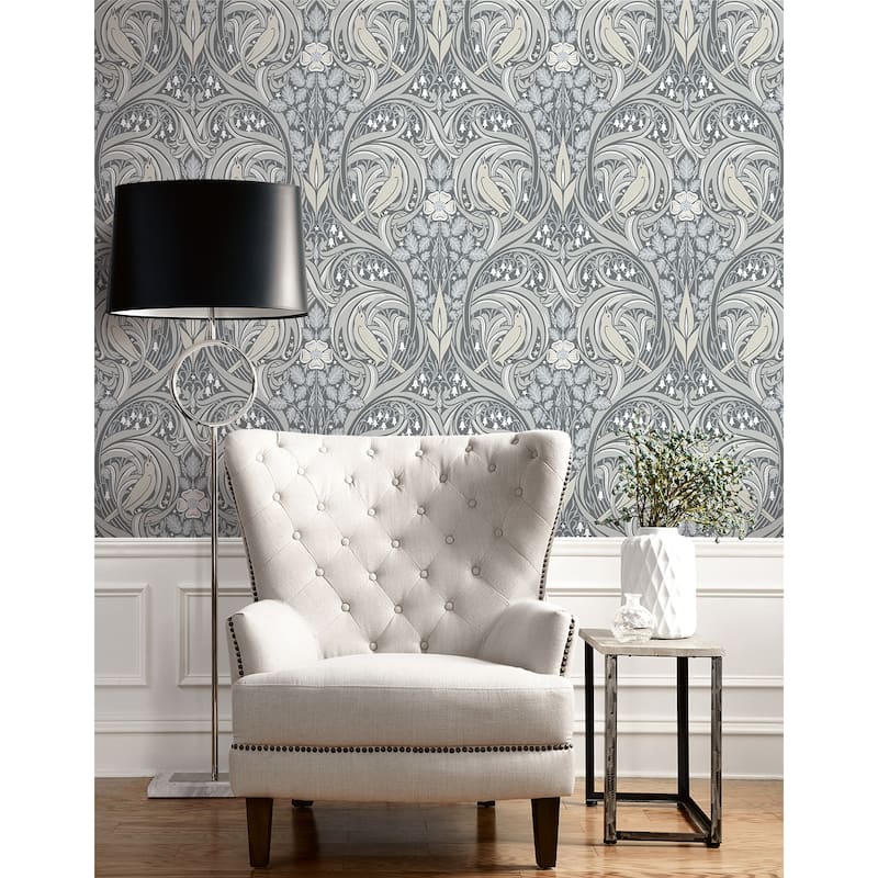 Seabrook Designs Bird Scroll Nonwoven Unpasted Wallpaper