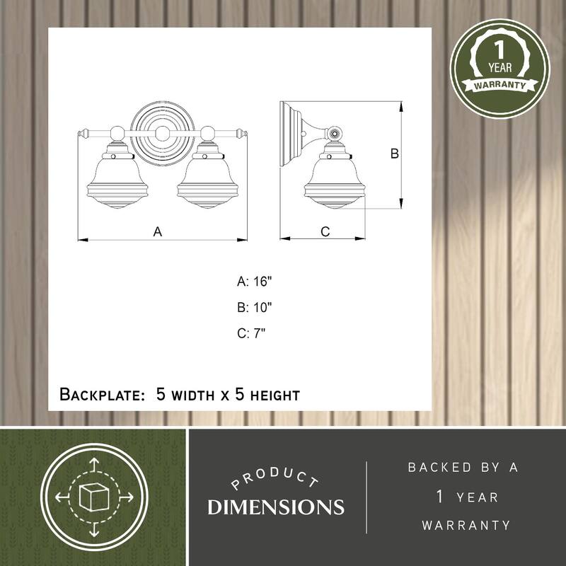 Vaxcel Huntley 2-Light 16-in Oil Rubbed Bronze Farmhouse Vanity Light - 16-in W x 10-in H x 7-in D