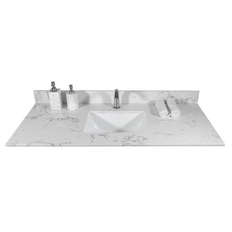 43x22 inch bathroom stone vanity top carrara white marble color with ceramic sink and single faucet hole with back splash