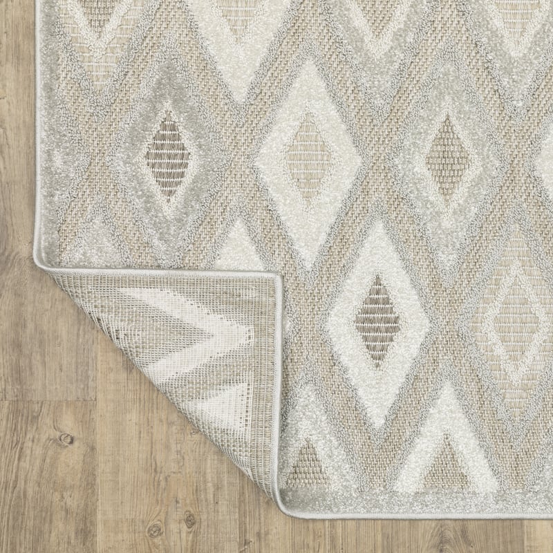 Style Haven Thassos Tonal Diamonds Beige/ Grey Mixed Pile Area Rug
