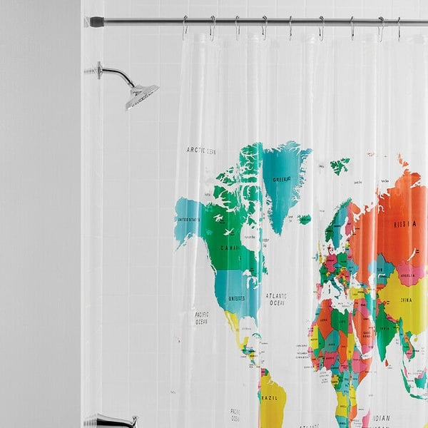 World Map Shower Curtain Colorful Political Print for Bathroom