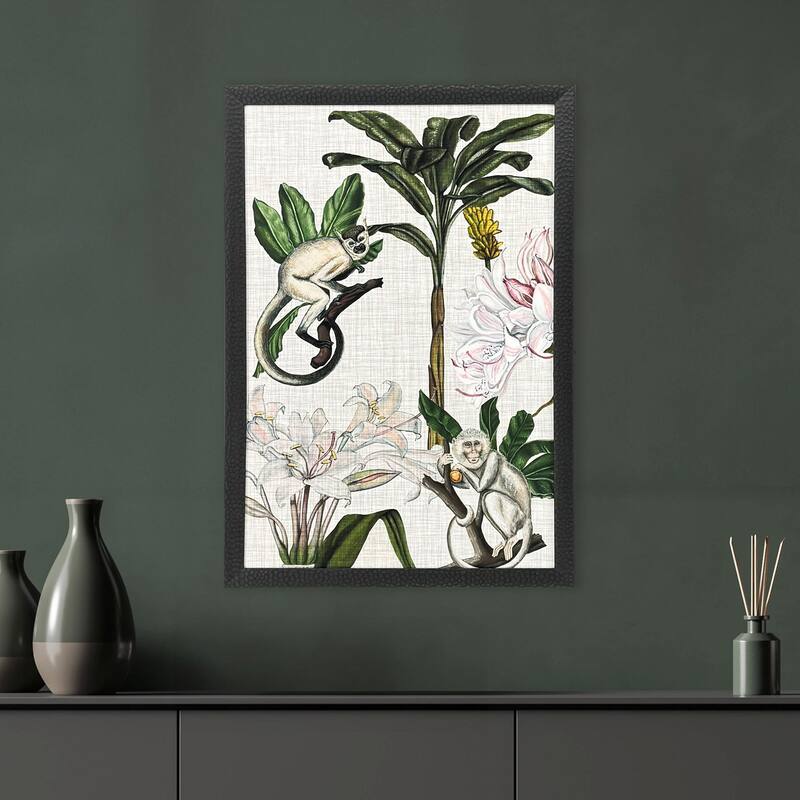 Paragon Monkey on Linen II Framed Art - Wood