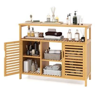 39.5" Natural Wicker Storage Cabinet with Open and Closed Shelves and Doors for Towels and Toiletries - 39.5" x 14" x 31.5"
