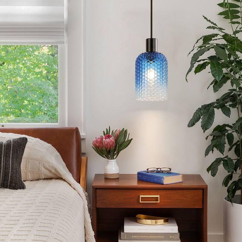 1/3-Light Modern Glam Bell-Shaped Adjustable Island Pendant Light with Clear/Blue/Amber Textured Glass