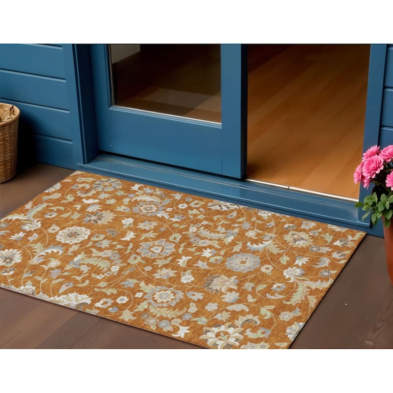 HomeRoots Floral Transitional Rectangle Outdoor Rug - 3' x 5'