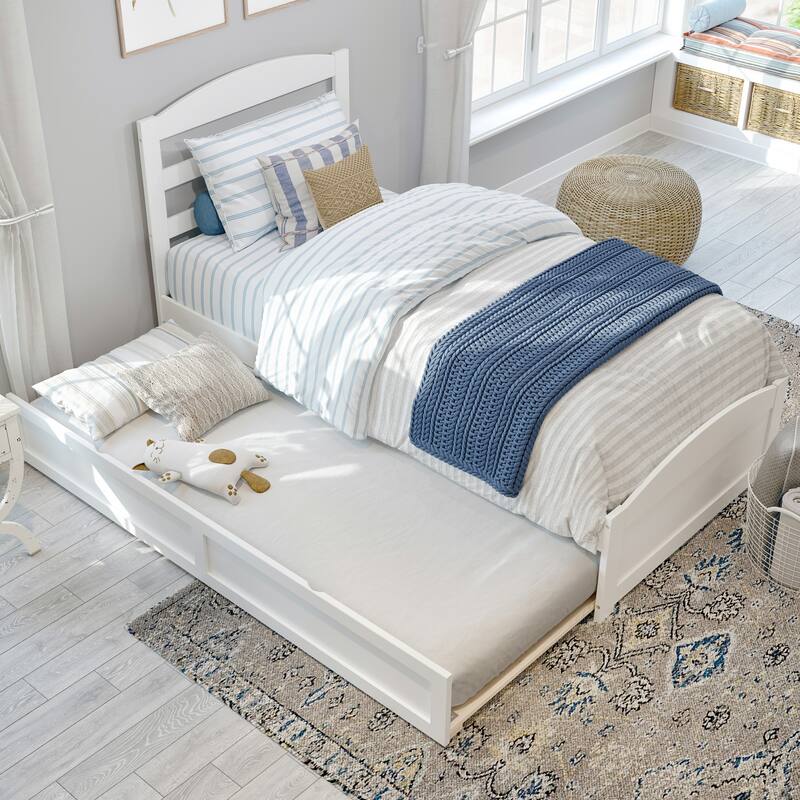 Warren Twin Platform Bed with Matching Footboard & Twin Trundle in White