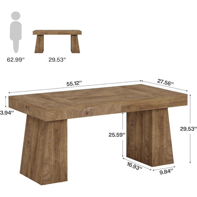55" Executive Desk, Office Desk with Double Pedestal for Home Office