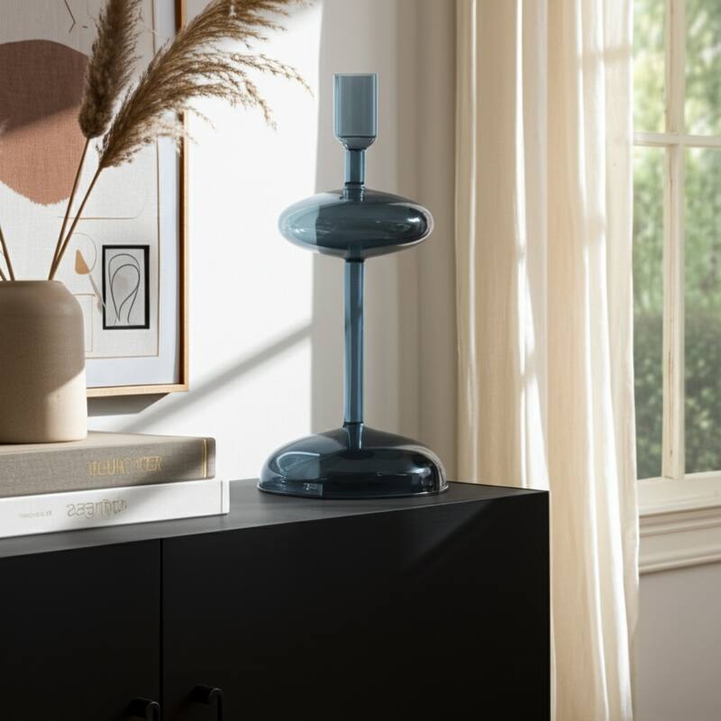 Modern Glass Retro Bubble Pillar and Taper Candle Holder Sleek Design