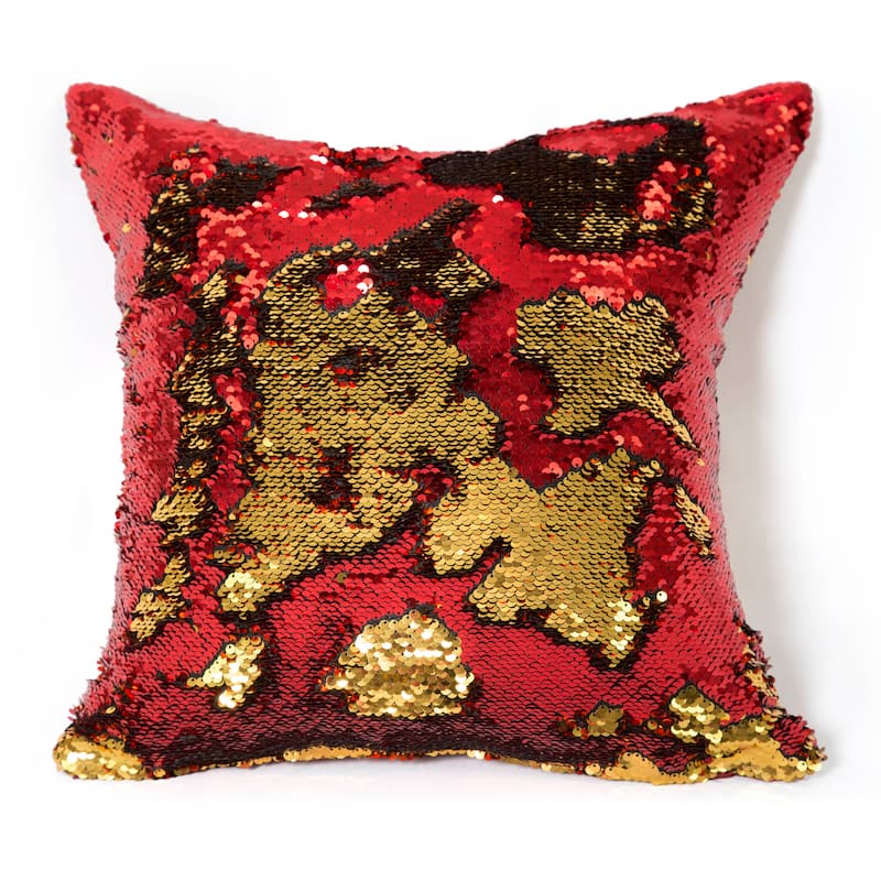 Violet Linen Bally Decorative Mermaid Reversible Sequin Decorative Cushion Cover - Burgundy-Gold