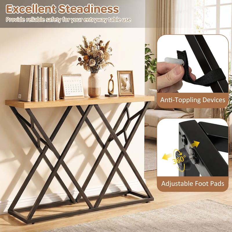 Gymax 55'' Industrial Console Table w/ Solid Metal Frame & Storage