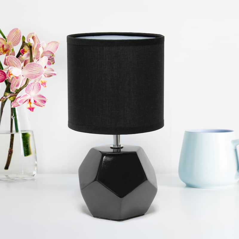 10.24" Modern Geometric Table Lamp with Ceramic Base and Fabric Shade for Bedroom or Office - 5.51"L x 5.51"W x 10.24"H