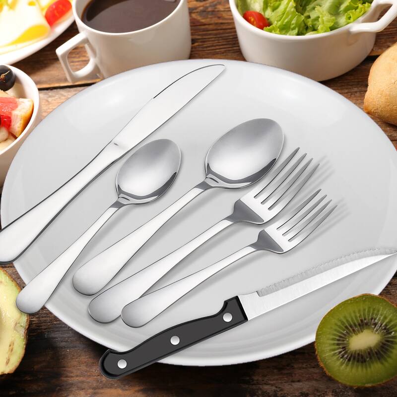48 Pieces Flatware Set With Steak Knives Stainless Steel Service For 8