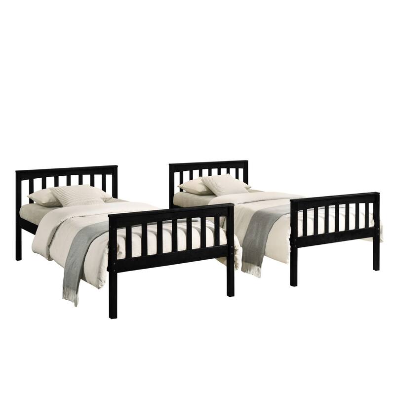 Clayfell Ames Twin Over Twin Solid Wood Bunk Bed Frame, Convertible, Sturdy Guardrails, Easy Assembly