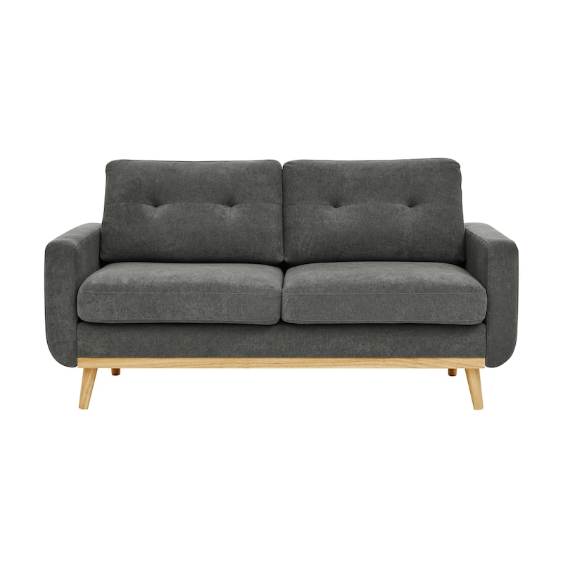 67.7" Mid-Century Tufted Loveseat with Wood Legs - 29.5" D x 67.7" W x 34.6" H