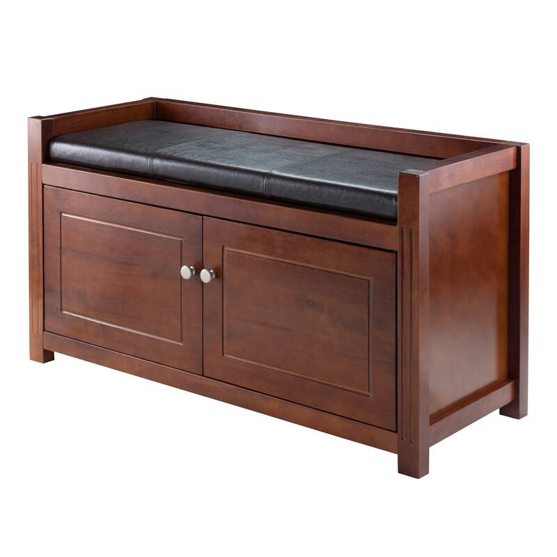 21.5" Walnut Wood Storage Hall Bench with 2 Cabinets