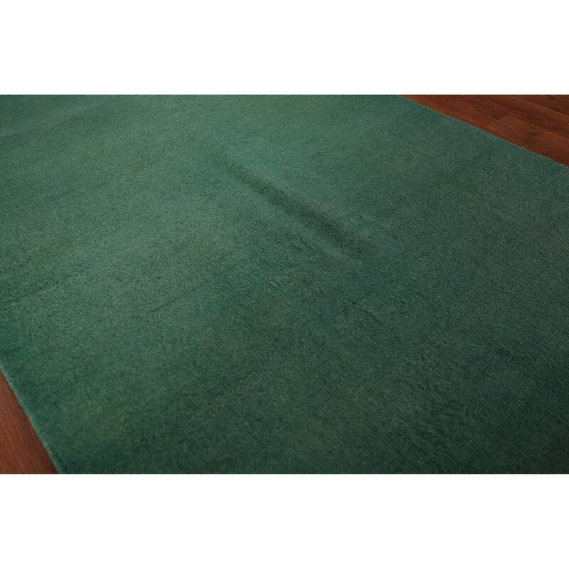 Green Modern Gabbeh Oriental Foyer Rug Hand-Knotted Wool Carpet - 3'1" x 4'10"