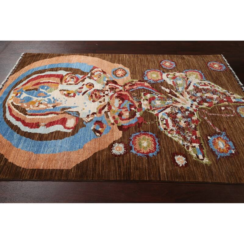 Vegetable Dye Contemporary Abstract Wool Area Rug Hand-knotted Carpet - 5'8" x 7'9"