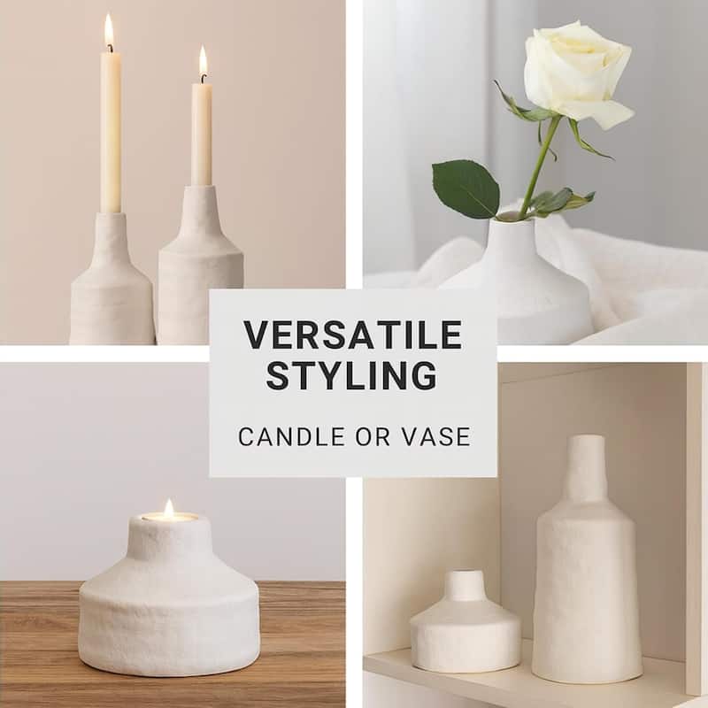 White Set of 3 Vintage Ceramic Candle Holders for Elegant Home Decor