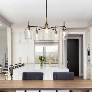 Modern Farmhouse 5 Light Black Gold Chandelier Clear Glass Kitchen Island Pendant Lighting for Dinning Room Bed Bath Beyond 35433534