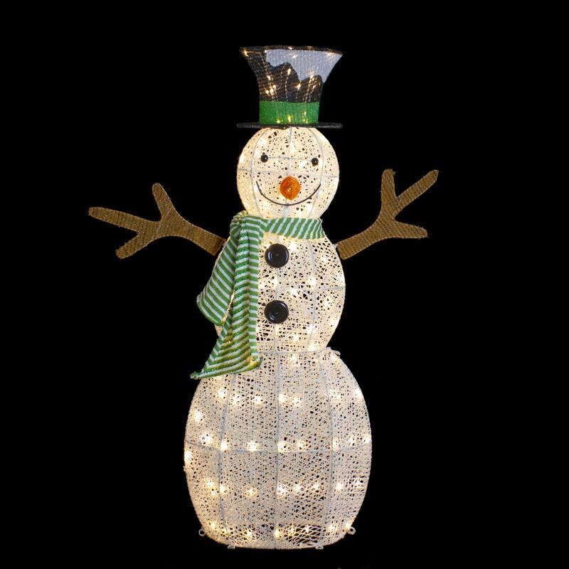 43" LED Snowman with Top Hat Green Scarf Outdoor Christmas Decoration - White