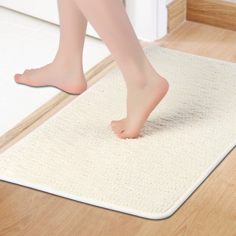 Rubber Backing Non Slip Quick Dry Bath Mat, Absorbent Bath Carpet Bath Rug - Beige - 20" x 32"