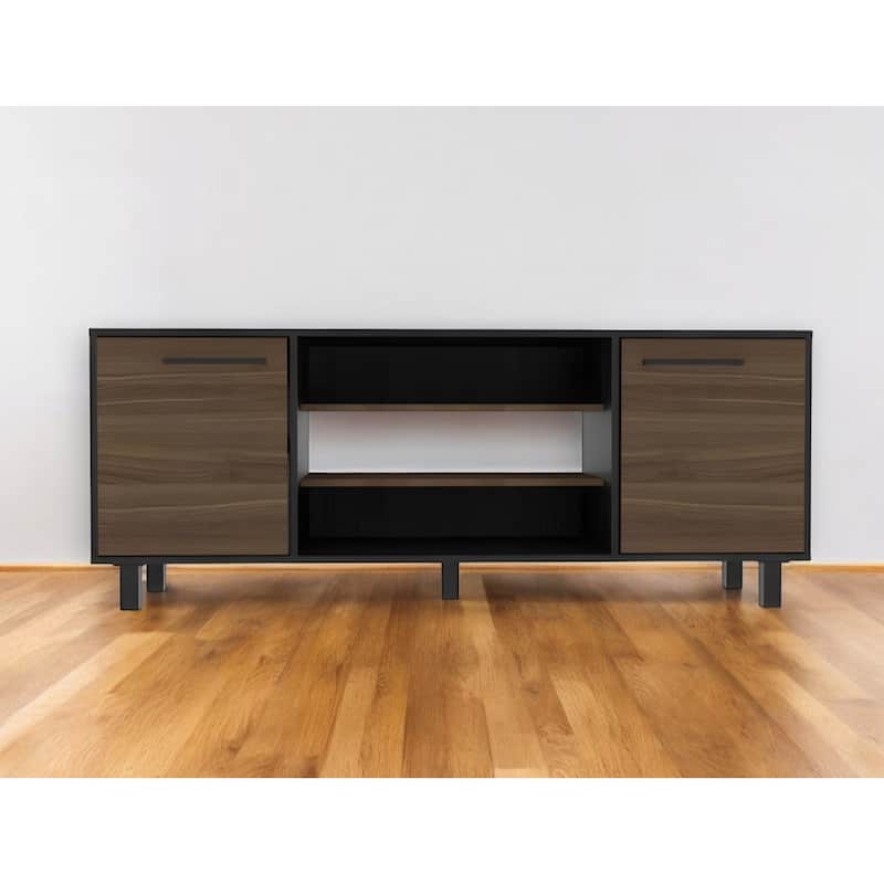 Modern 59" TV Stand for 65" TV Open Shelves with 2 Cabinets and Cable Management Espresso Finish - 22.8"H x 58.6"W x 15.3"D