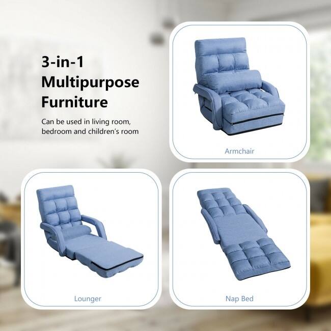 Folding Lazy Floor Chair Sofa with Armrests and Pillow - 22" x 26" x 29" (L x W x H)