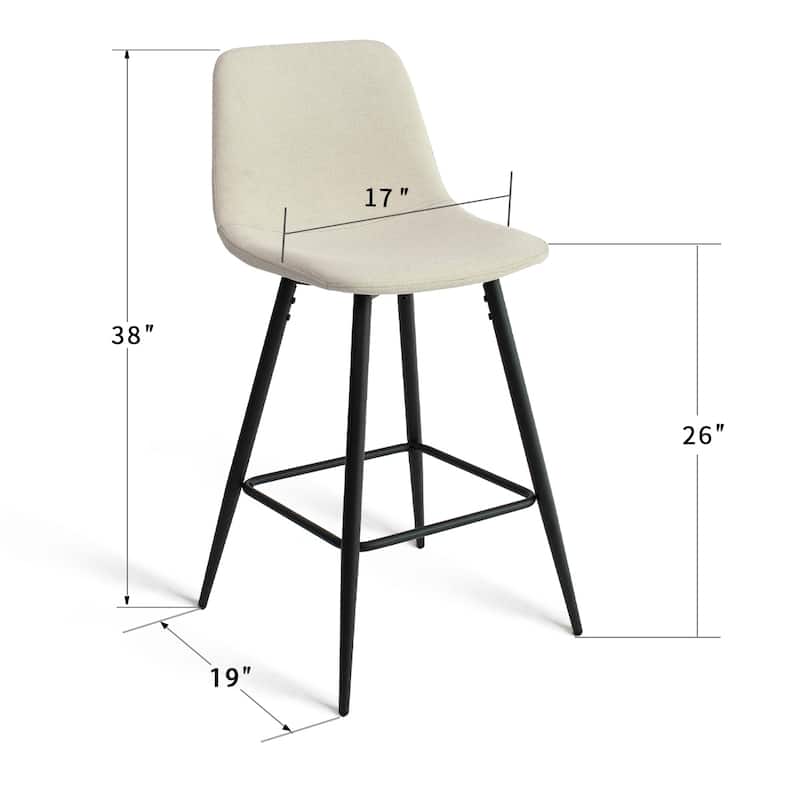 Fabric Upholstered 26" Counter Stool (Set of 2) - 38"x19"x19"