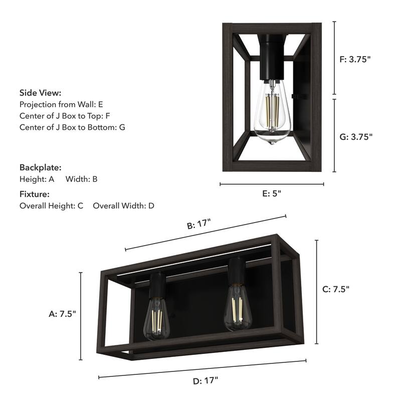 Hunter Squire Manor 2-Light Vanity Wall Light, Modern Farmhouse, Transitional - Damp Rated!