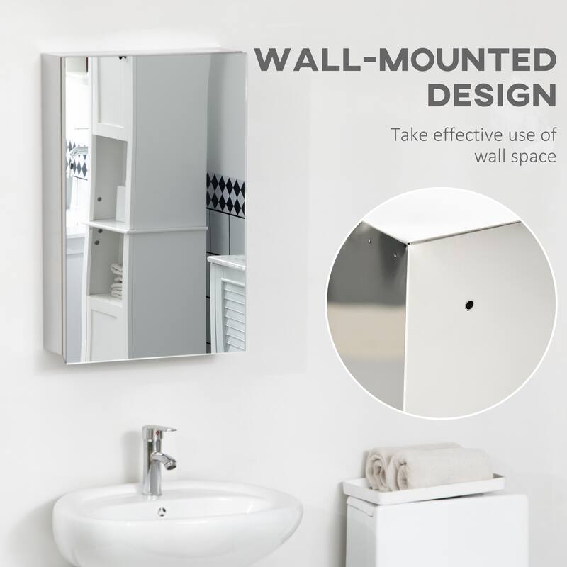Wall-Mounted Medicine Cabinet with Mirror, Bathroom Mirror Cabinet Wall Mounted with Hinged Door, Storage Shelves, Silver