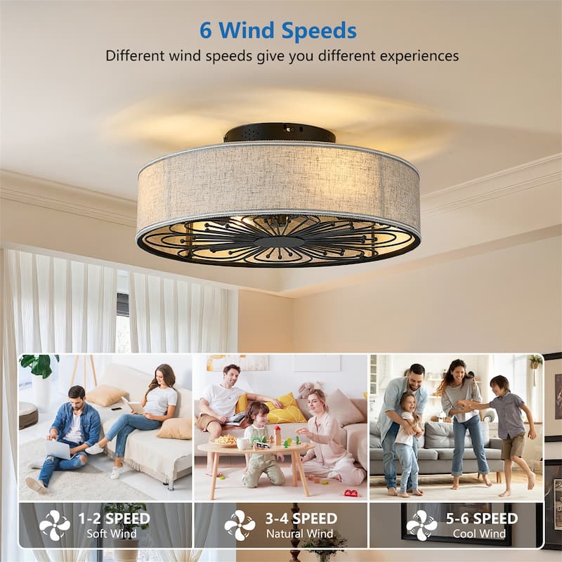 20 Inch Flush Mount Caged Ceiling Fan with Light