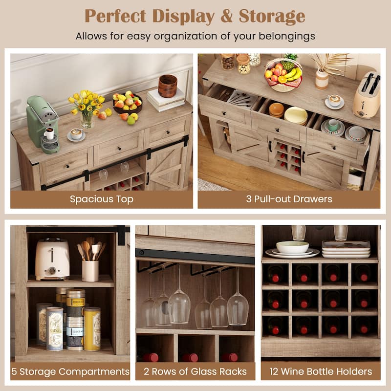 Gymax Wine Bar Cabinet w/LED Lights & Doors Coffee Station w/