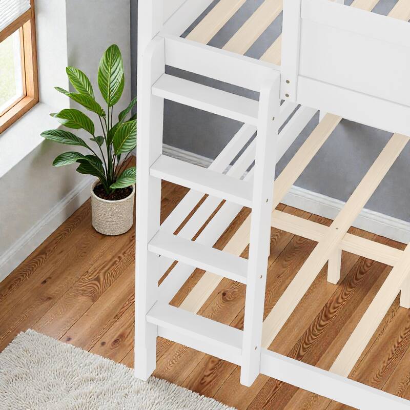 Wooden Bunk Bed Frame with Built-In Storage Shelves, Convertible to Two Beds, No Box Spring Needed