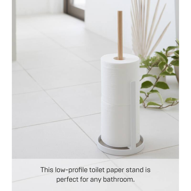 Yamazaki Home Toilet Paper Stocker, Steel and Wood, Holds 3 toilet paper rolls - White - L 5.12 x W 5.12 x H 14.76 inches