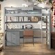 preview thumbnail 1 of 11, Grey Wood Twin Size Loft Bed with Multiple Storage Desk, Blackboard, Shelf and 3 Drawers