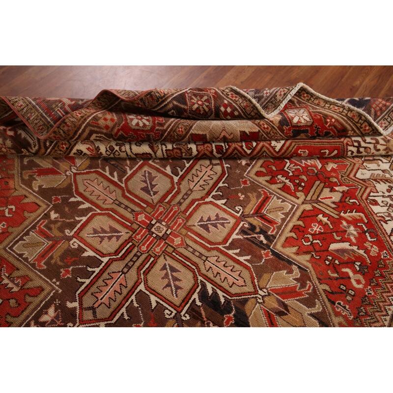 Geometric Red Heriz Persian Vintage Area Rug Handmade Wool Carpet - 6'11"x 9'10"