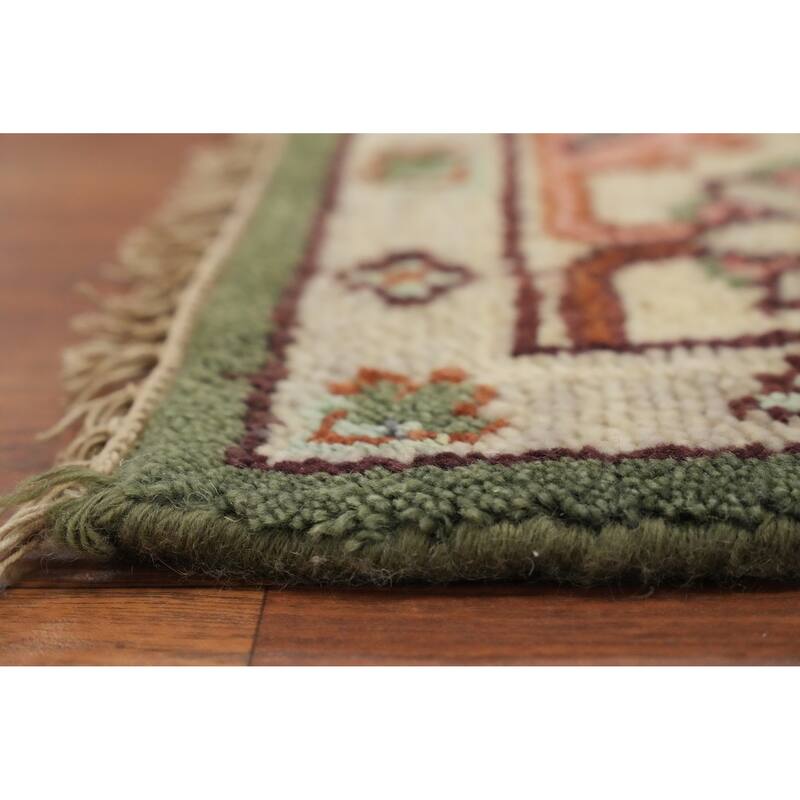 Hand Knotted Oriental 100% Wool Carpet Transitional All-Over Green Oushak Area Rug - 9' 9'' X 7' 9''