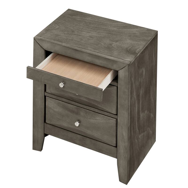 3-Drawer Gray Nightstand with Dovetail Front and Back, 28 Inch Classic Wooden Bedroom Bedside Storage