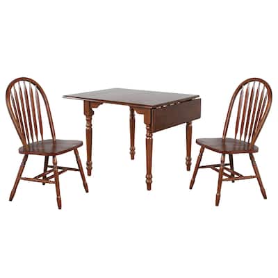 3-Piece Distressed Wooden Dining Set with Expandable Drop Leaf - 48" - Brown